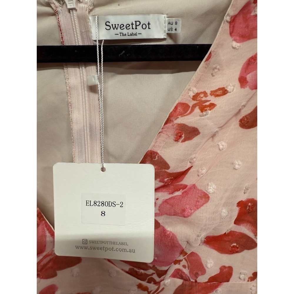 Sweetpot Red Floral Pink Dress Long Sleeve Mini Dress Size 8 NWT - Picture 4 of 4